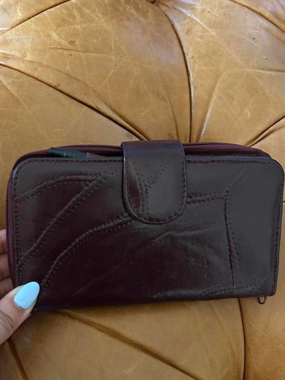 Women's Burgundy and Brown Genuine Leather Wallet-purses